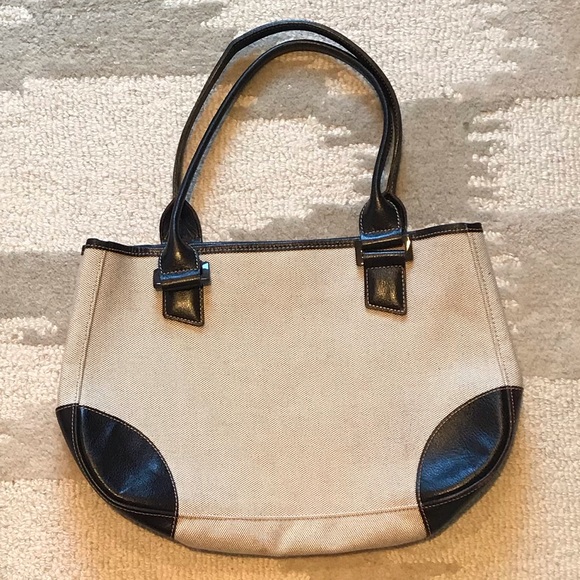 Longchamp Handbags - Longchamp Twill and Leather Tote Bag